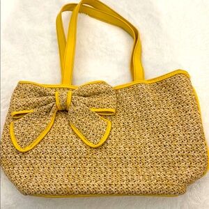 Chic Tan and Yellow Woven summer straw Bag